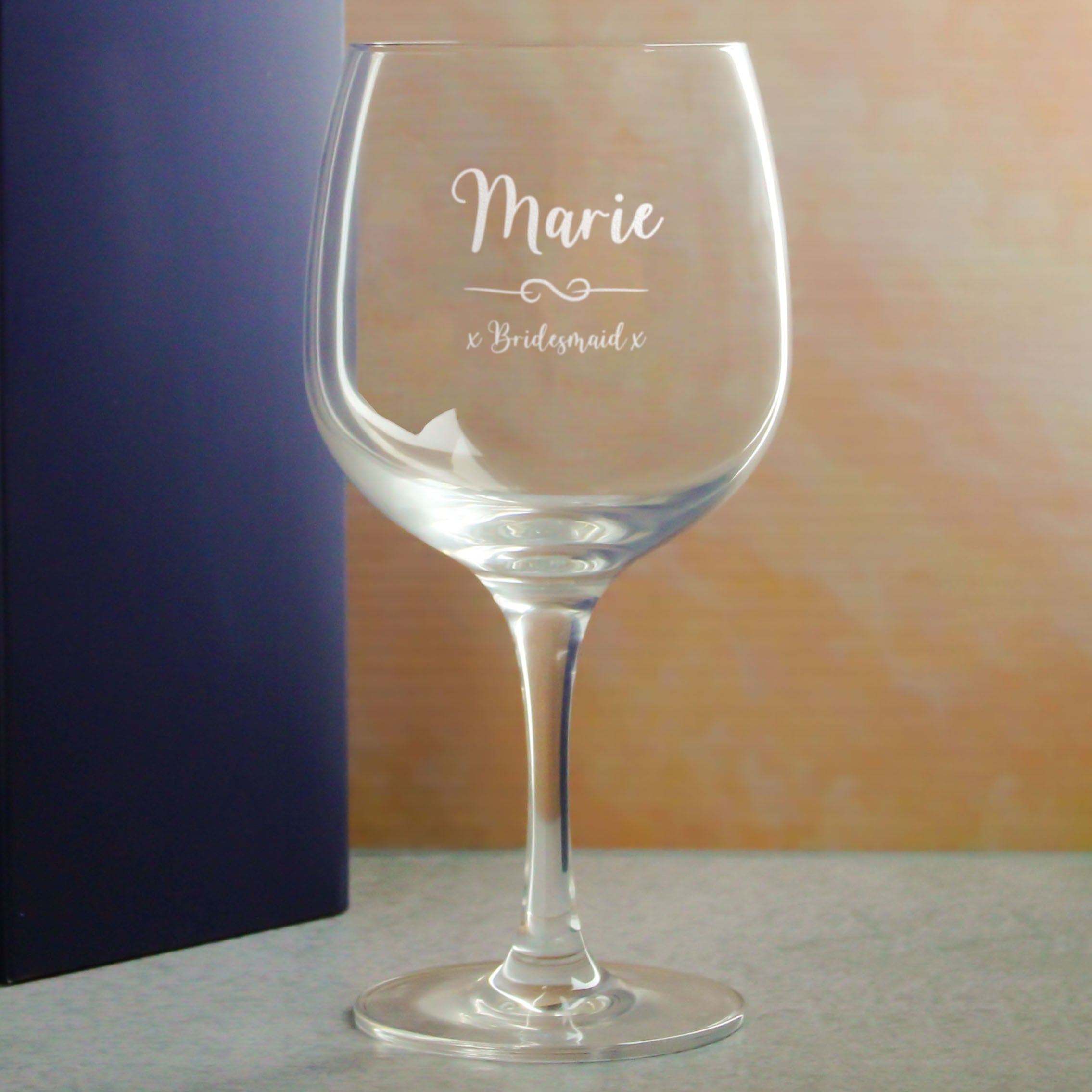 Engraved Spanish Gin Copa Balloon Glass with Flourish Design, Personalise with Any Name and Message Image 4