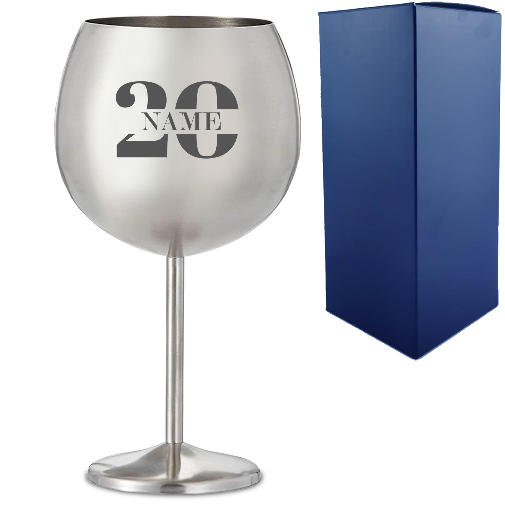 Engraved Metal Gin Balloon Cocktail Glass with Name in 20 Design Image 1