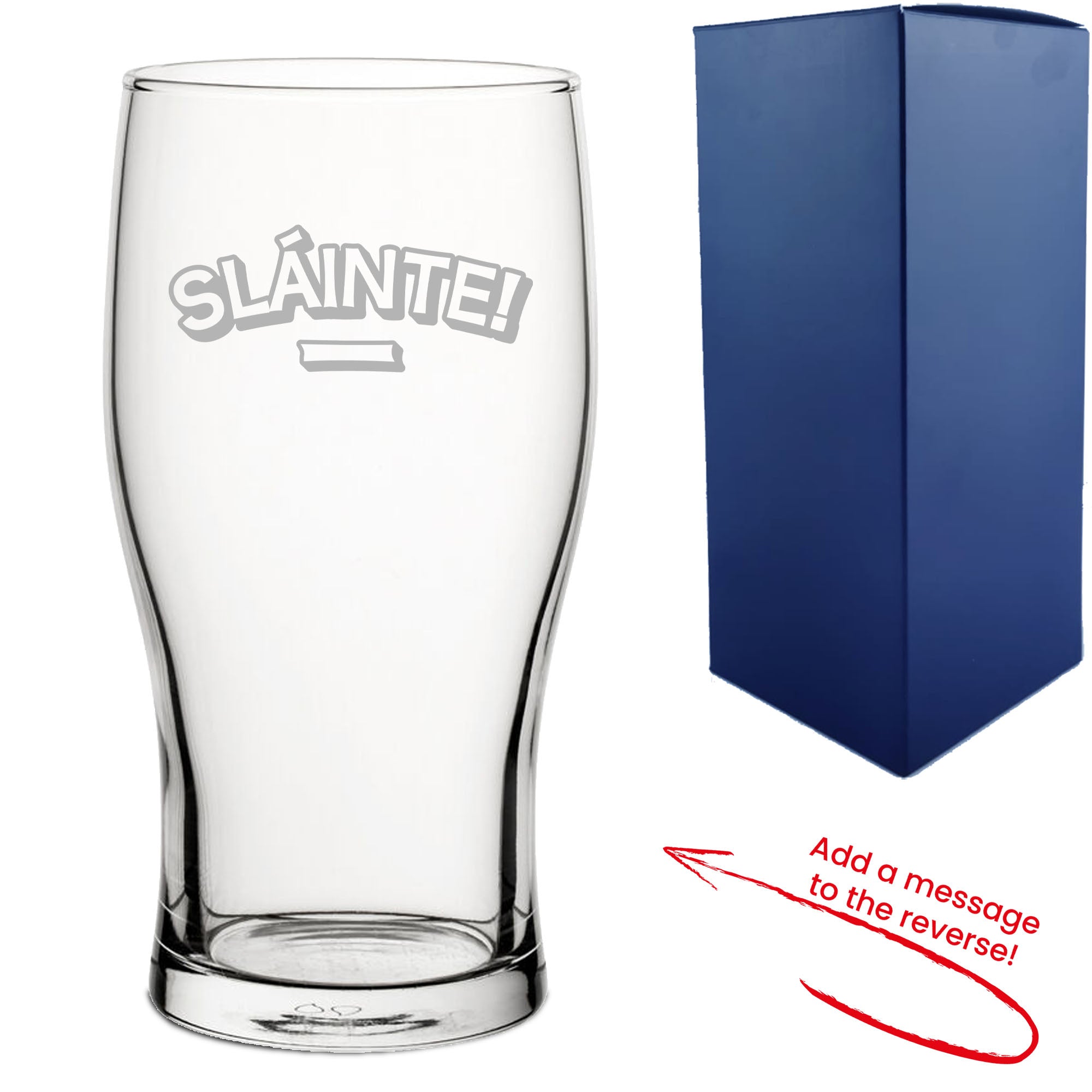Engraved Pint Glass with Slainte Design, Add a Personalised Message to the Reverse Image 1