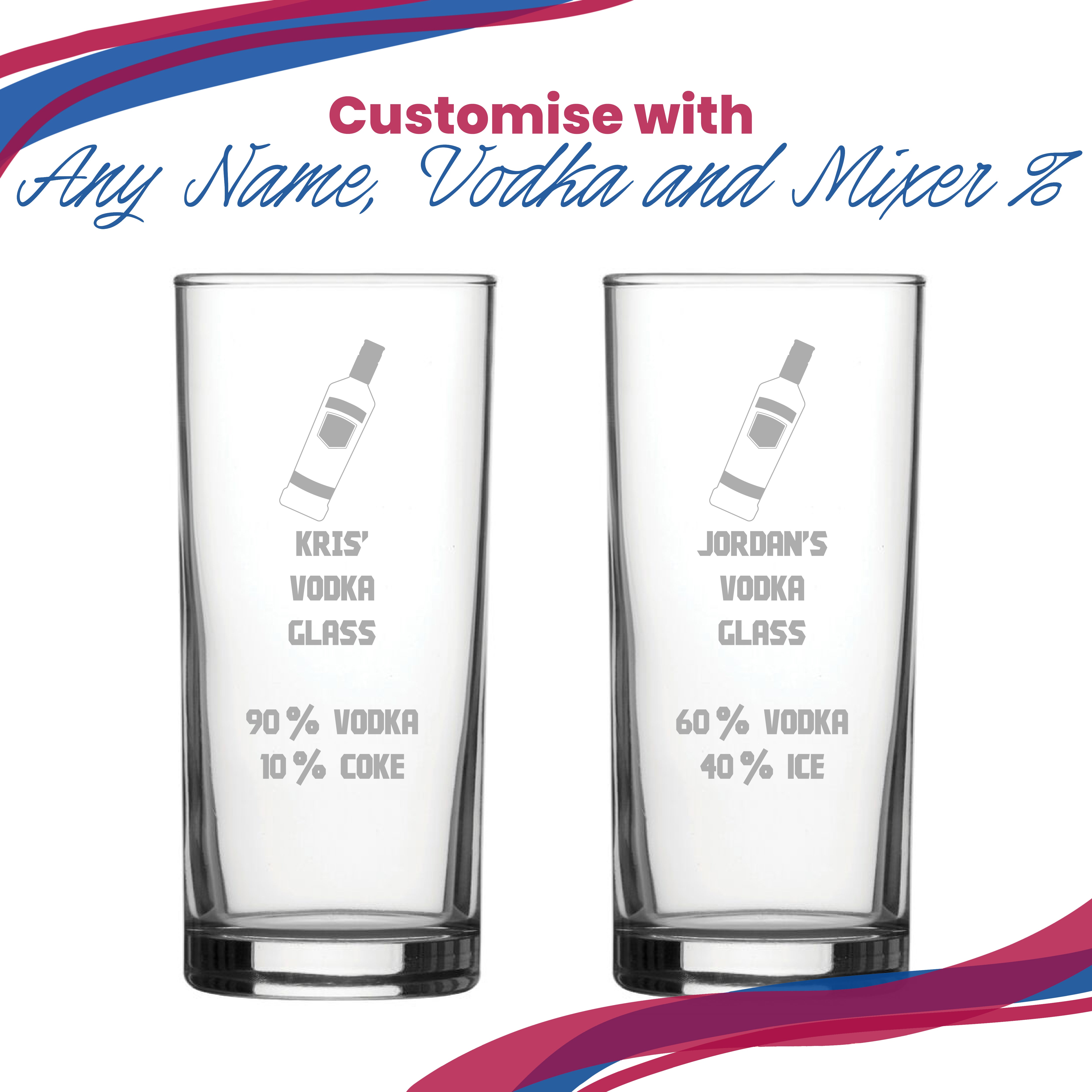 Personalised Engraved Vodka Hiball Tumbler with 'Name's Vodka Glass and Mixer' Design Image 5