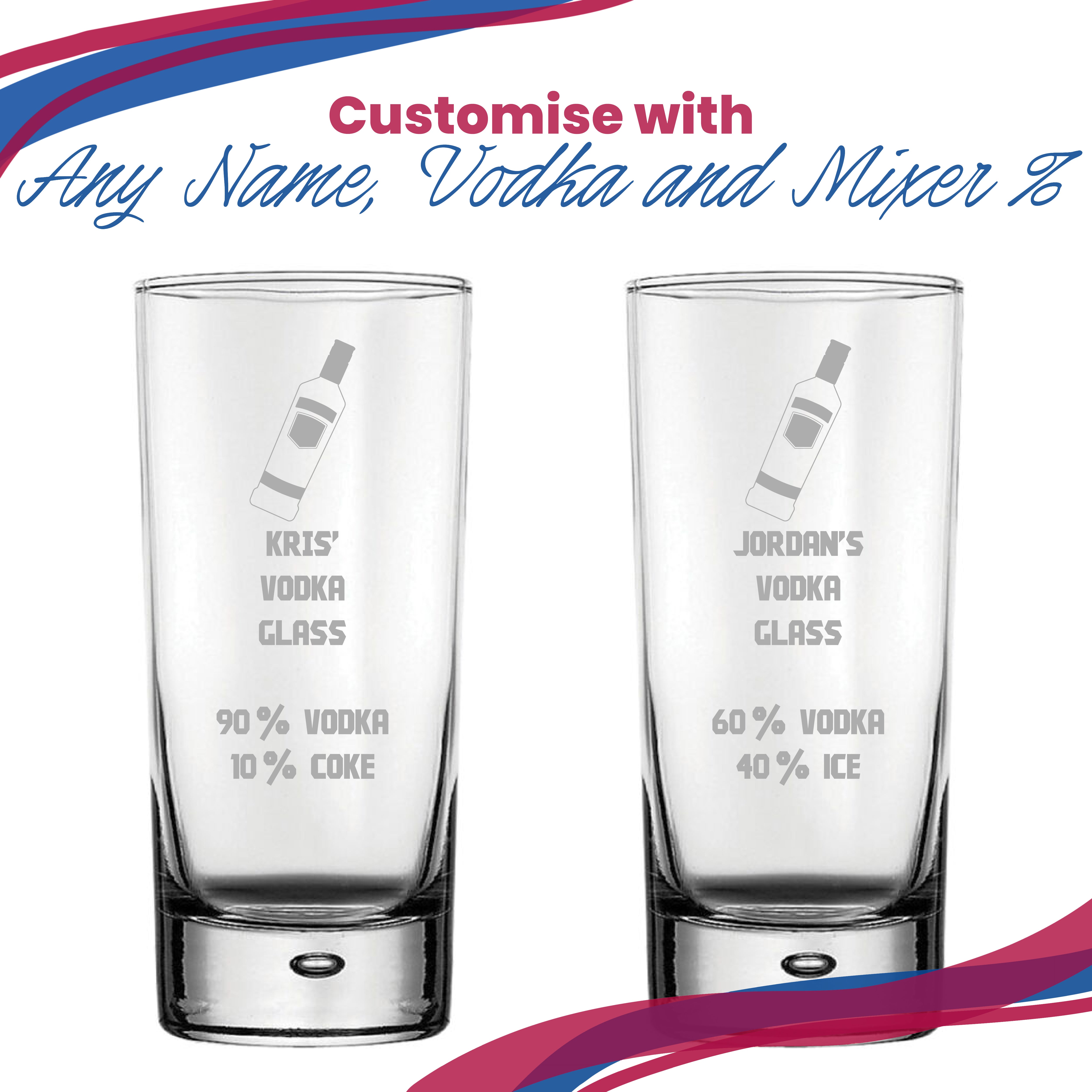 Personalised Engraved Vodka Bubble Hiball with 'Name's Vodka Glass and Mixer' Design Image 5