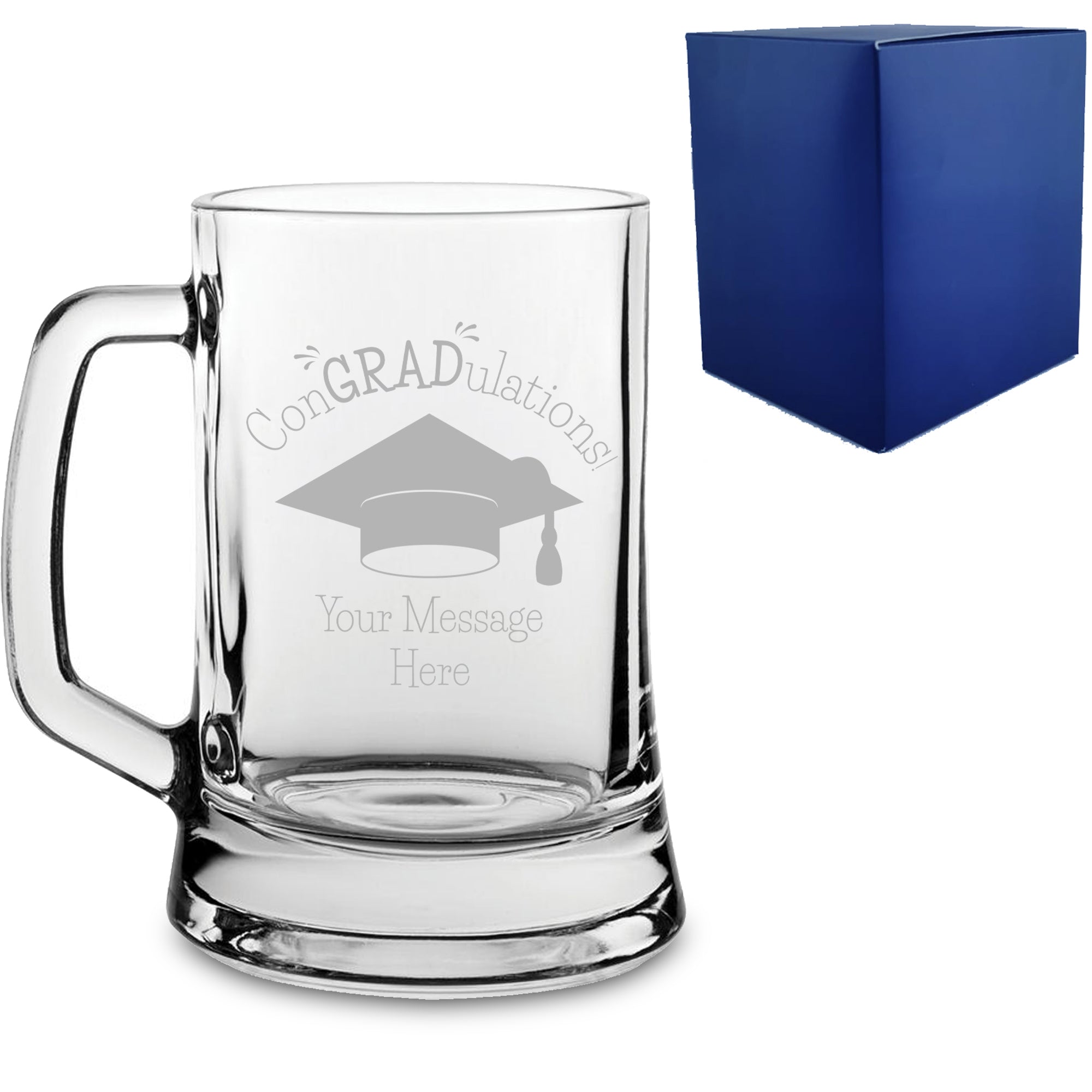 Personalised Engraved Graduation Beer Mug with 'ConGRADulations' Design, Personalise with Any Name or Message Image 1