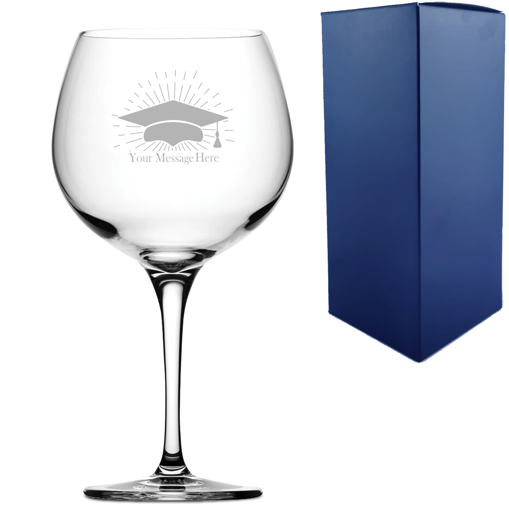 Personalised Engraved Graduation Gin Cocktail Glass with Grad Cap Burst Design, Personalise with Any Name or Message Image 1