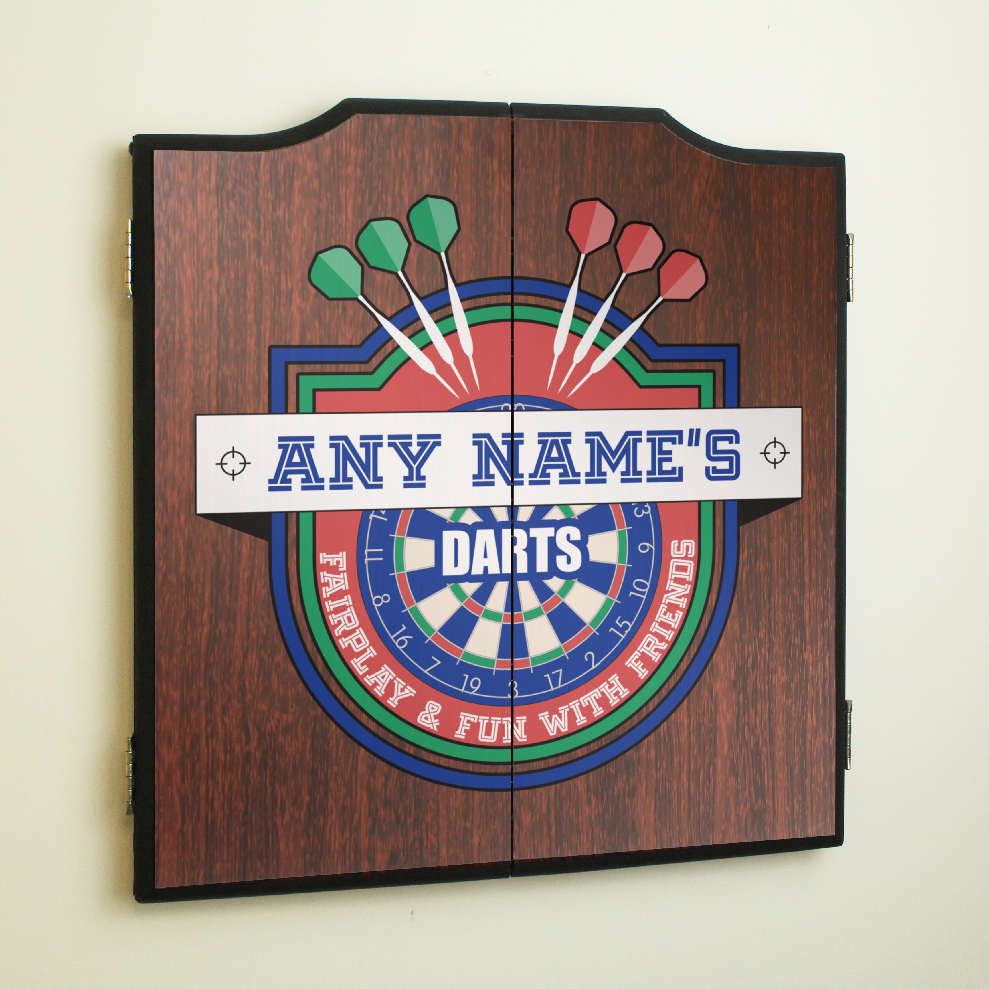 Personalised Home Dartboard, Cabinet and Darts Set with Any Names Darts Image 1