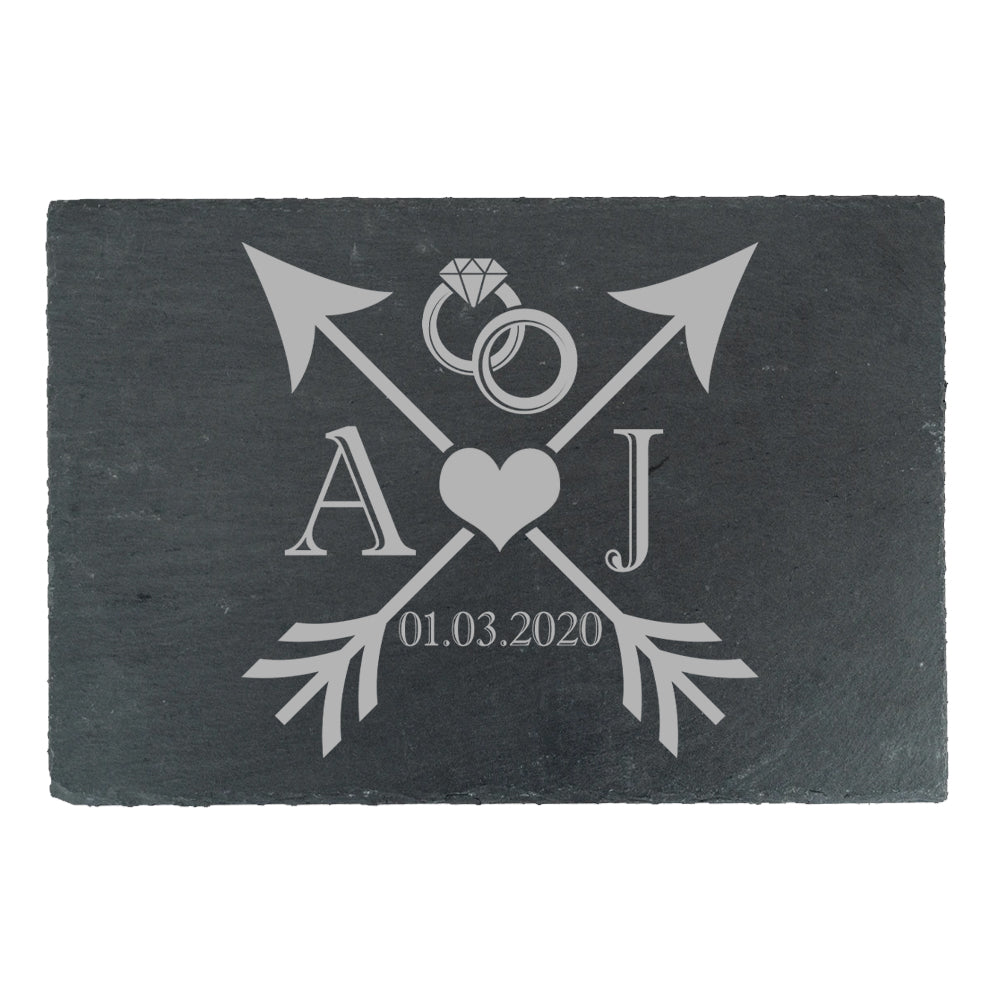 Engraved Rectangular Slate Cheeseboard with Wedding Design Image 1