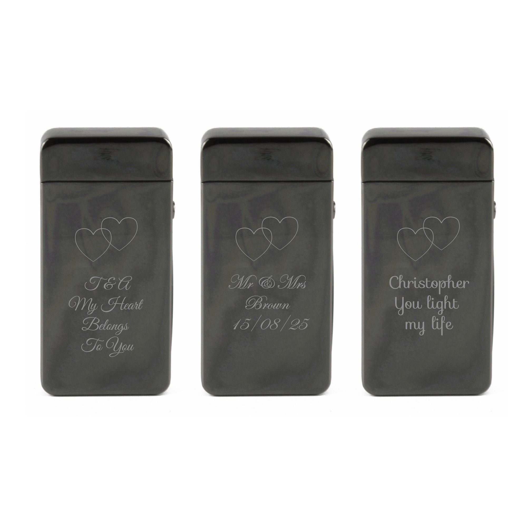 Engraved Electric Arc Lighter, Black, Overlapping Hearts Image 4