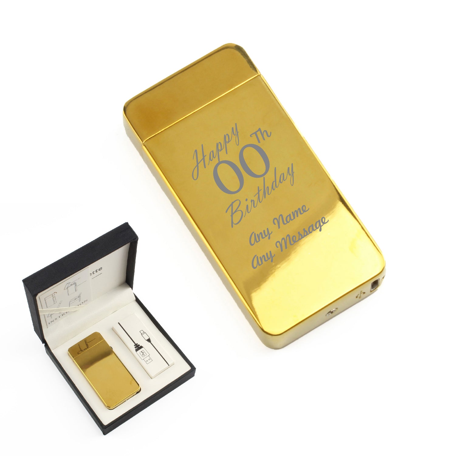 Engraved Electric Arc Lighter, Gold Happy Any Number Birthday Gift Boxed Image 1
