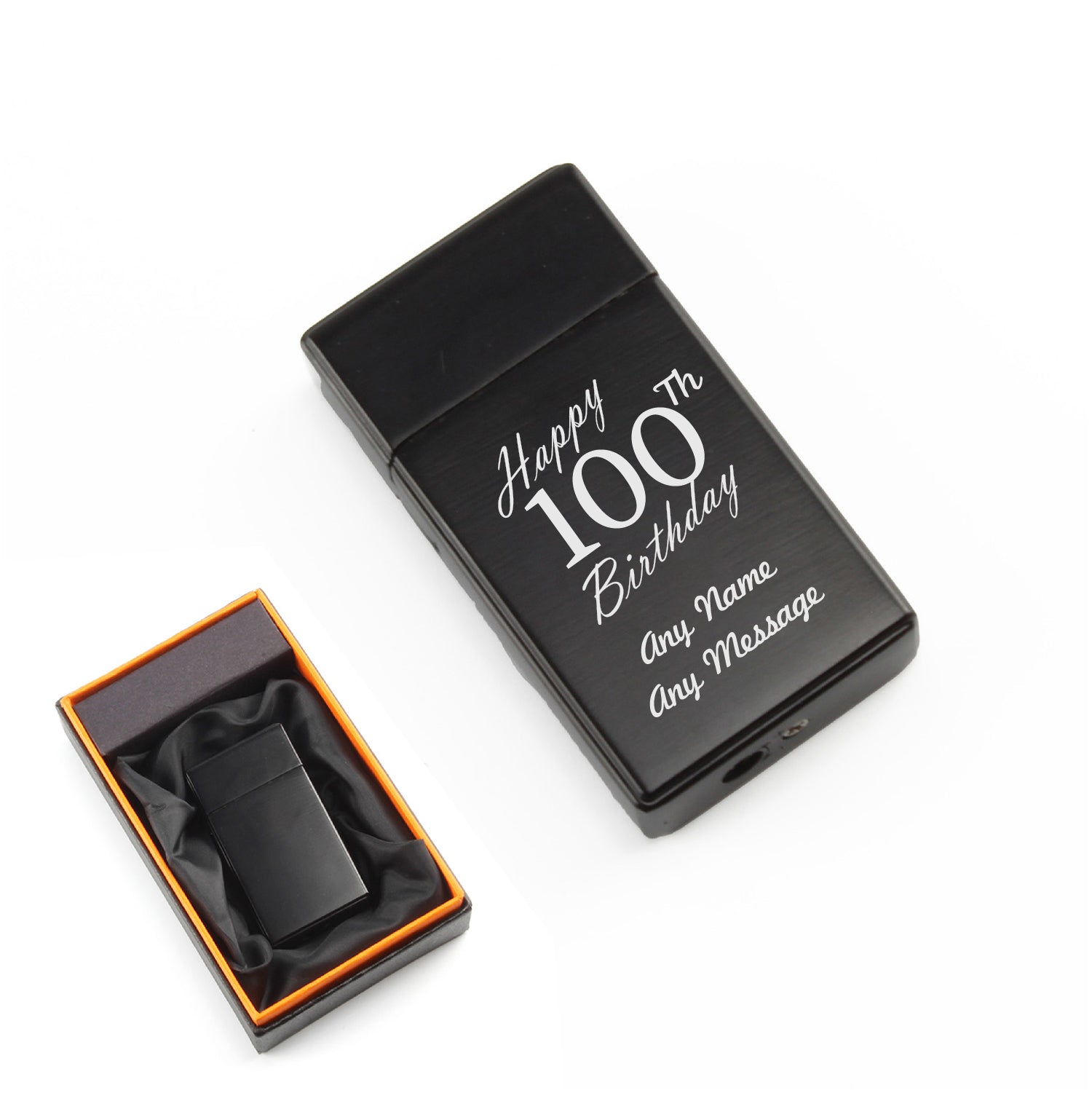 Engraved Jet Gas Lighter Black Happy 100th Birthday Gift Boxed Image 1