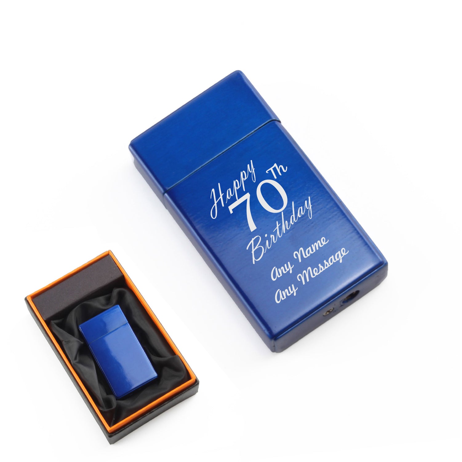 Engraved Jet Gas Lighter Blue Happy 70th Birthday Gift Boxed Image 1