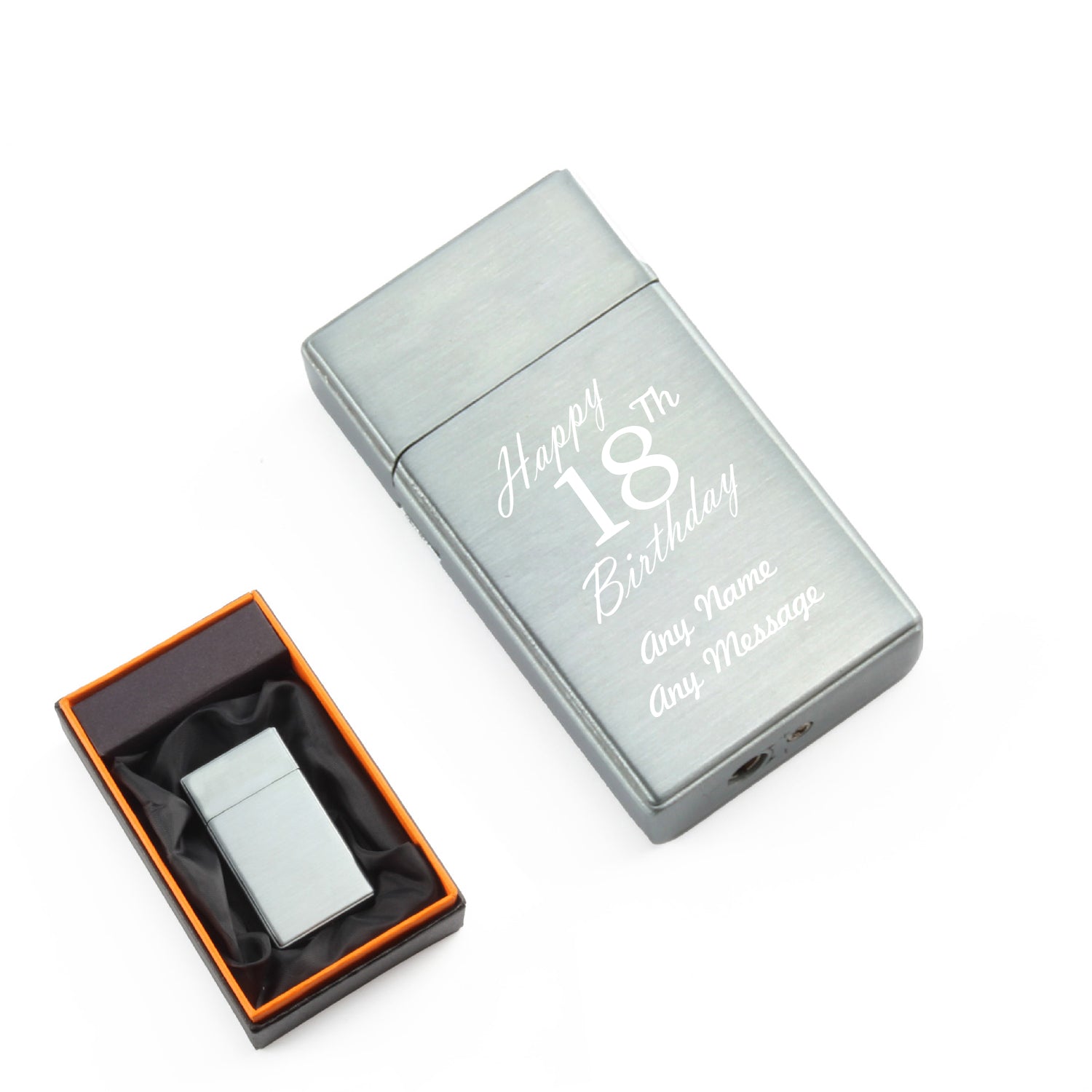 Engraved Jet Gas Lighter Silver Happy 18th Birthday Gift Boxed Image 1