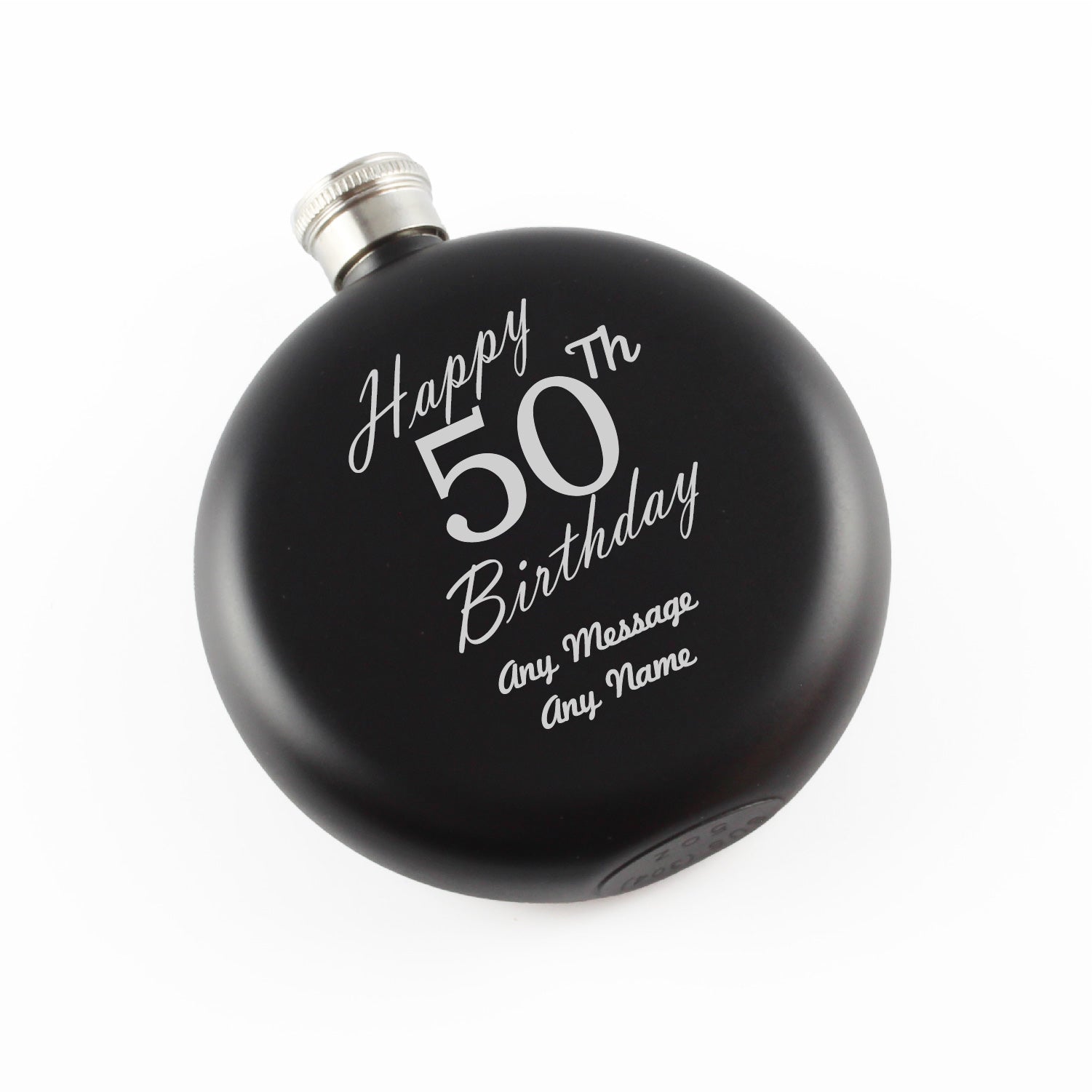 Engraved 5oz Round Black Hip Flask Happy 50th Birthday Image 1
