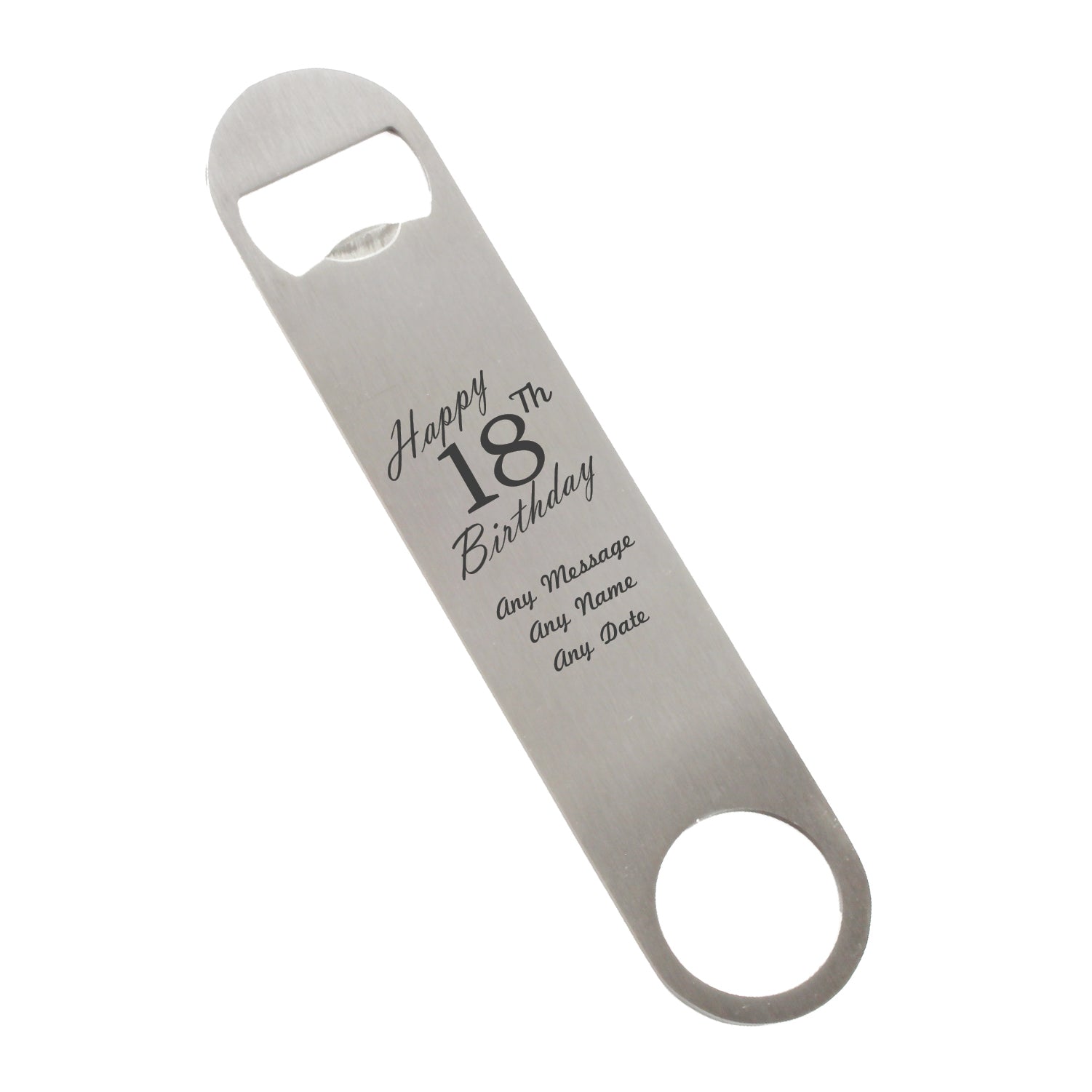 Engraved Large Steel Bar Blade Bottle Opener Happy 18th Birthday Image 1