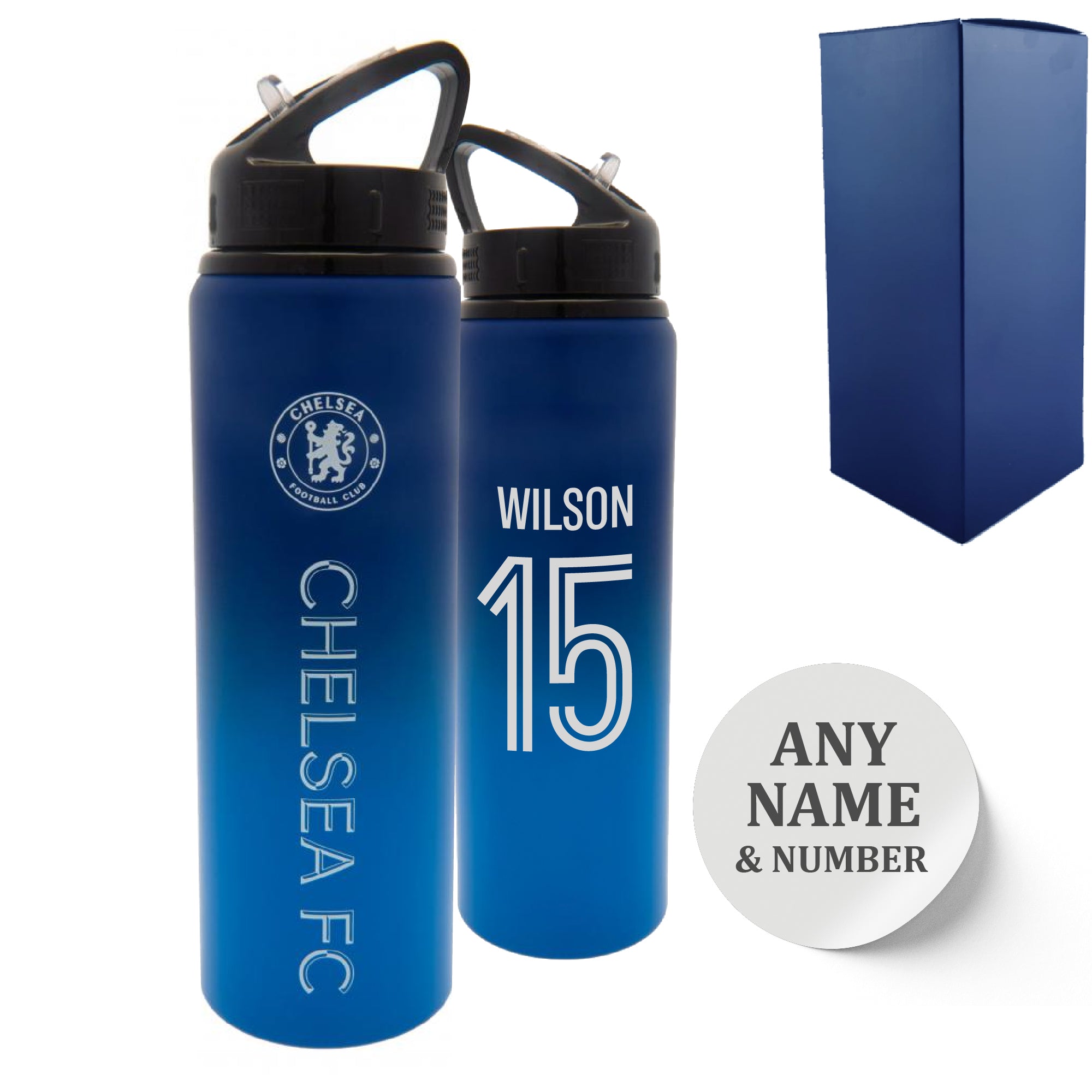 Official Printed Metal Chelsea Bottle, Personalise Any Number, Gift Boxed Image 1