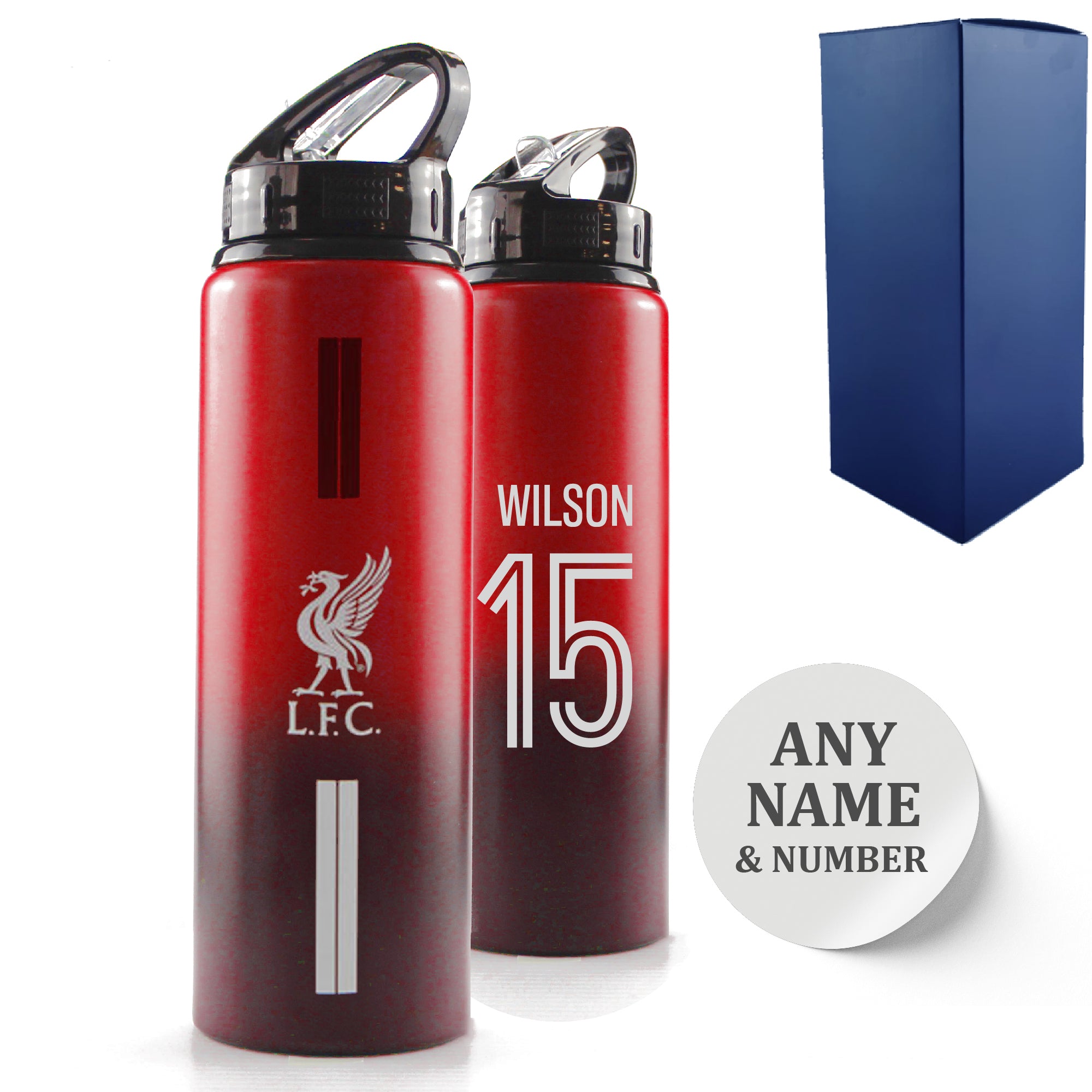 Official Printed Metal Liverpool Bottle, Personalise Any Number, Gift Boxed, Striped Design Image 1