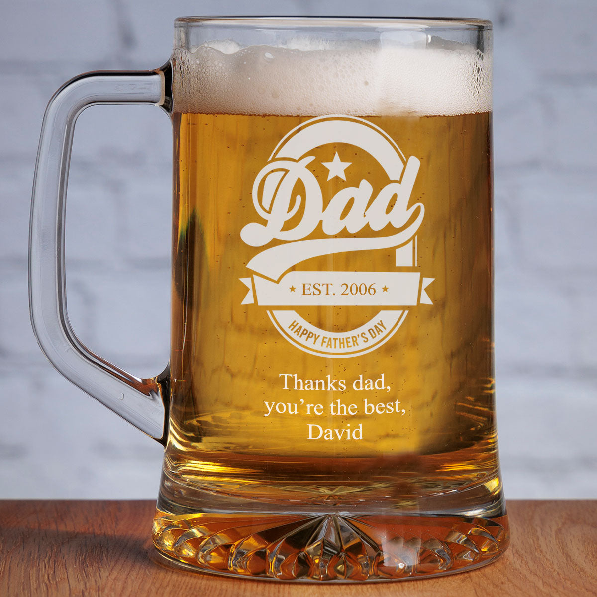 Personalised Fathers Day Glass Tankard - Established