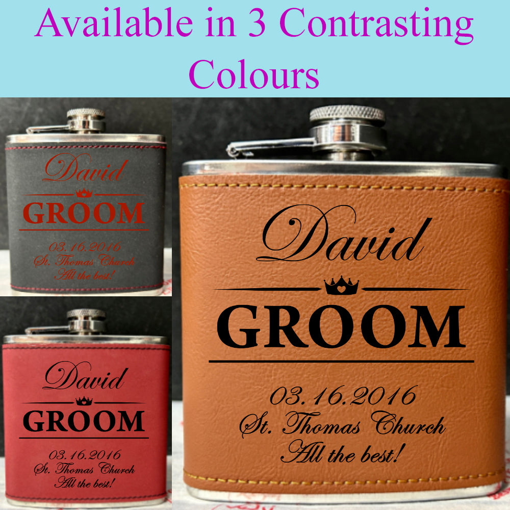 Personalised 2-Tone Hip Flask – Groom Wedding Design - Choice of 3 Colours