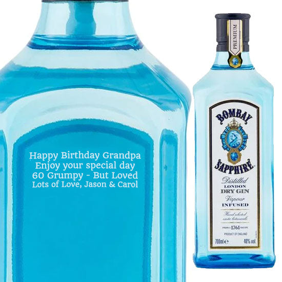 Personalised Bombay Sapphire Dry Gin 70cl Engraved London Dry Gin