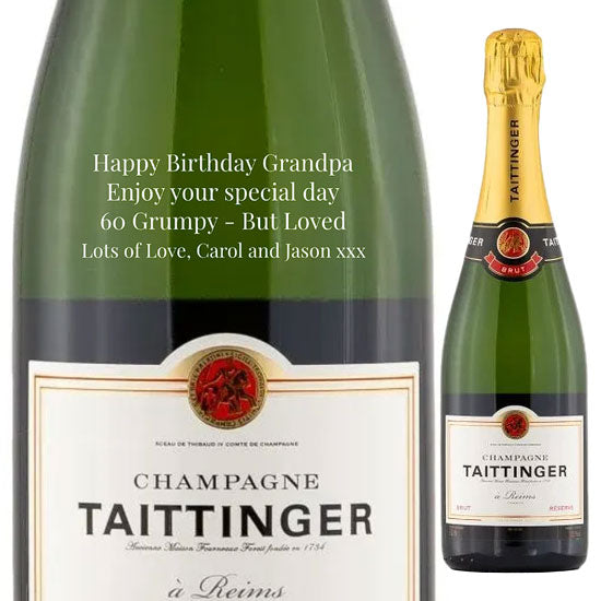 Personalised Taittinger Brut Reserve Champagne 75cl Engraved Non-Vintage Champagne