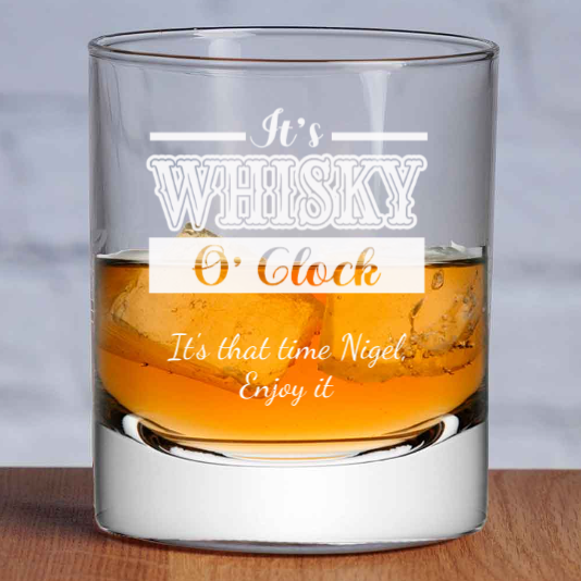 Personalised Whisky O'Clock Stern Glass Whisky Tumbler