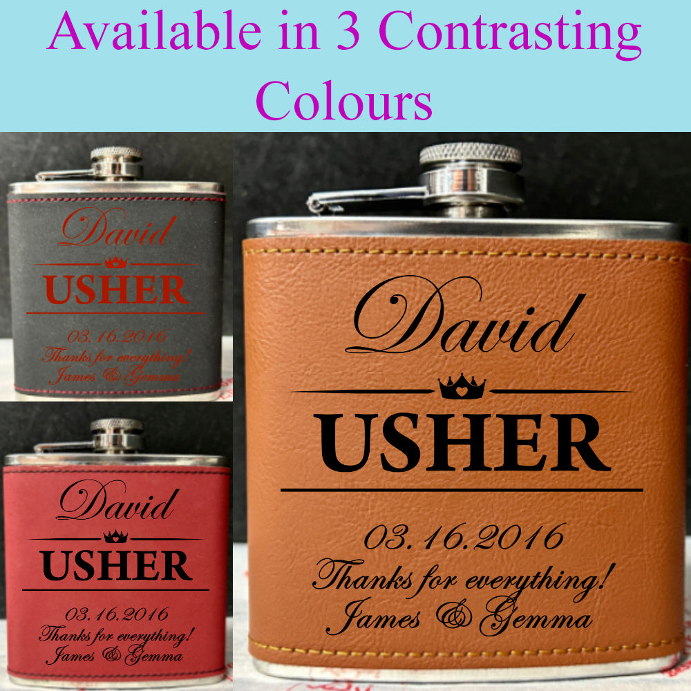 Personalised 2-Tone Hip Flask – Usher Wedding Design - 3 Colours Available