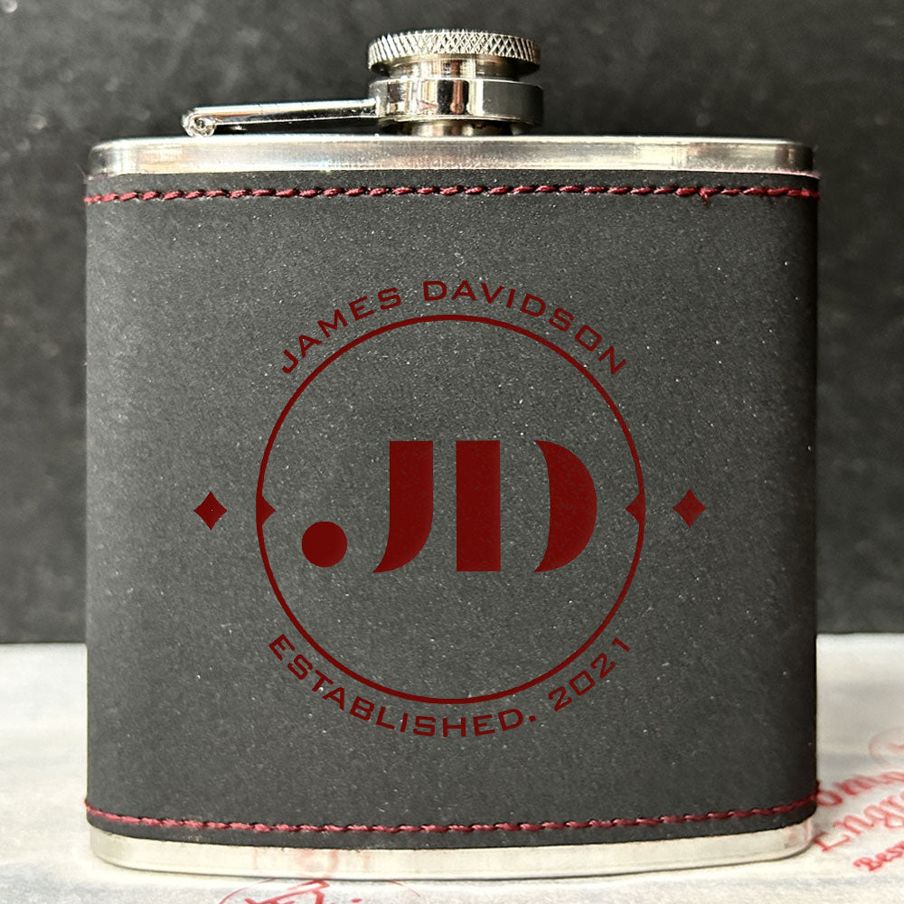 Personalised 2-Tone Hip Flask – Established Initials - Choice of 3 Colours