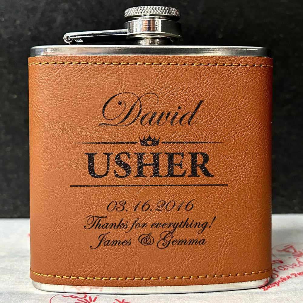 Personalised 2-Tone Hip Flask – Usher Wedding Design - 3 Colours Available