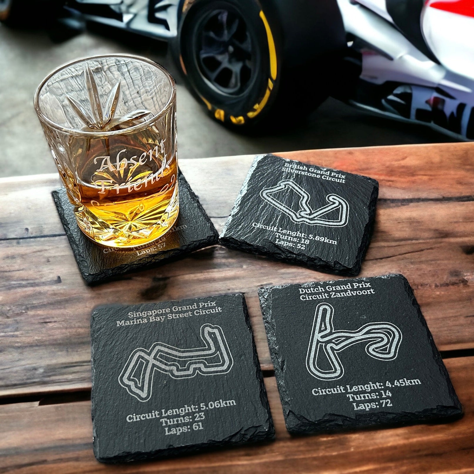 Racing Car Circuit Race Track 4 Slate Coaster Set for F1 Fans - Choose Your Tracks