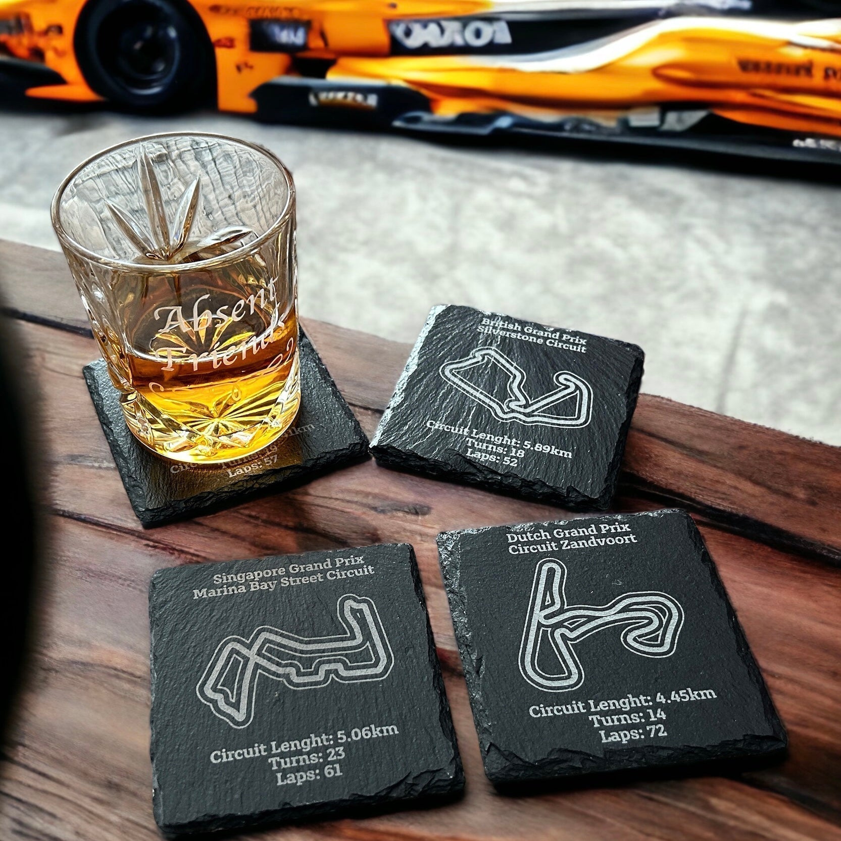 Racing Car Circuit Race Track Full set of 23 Slate Coasters for F1 Fans - All 2023 Tracks