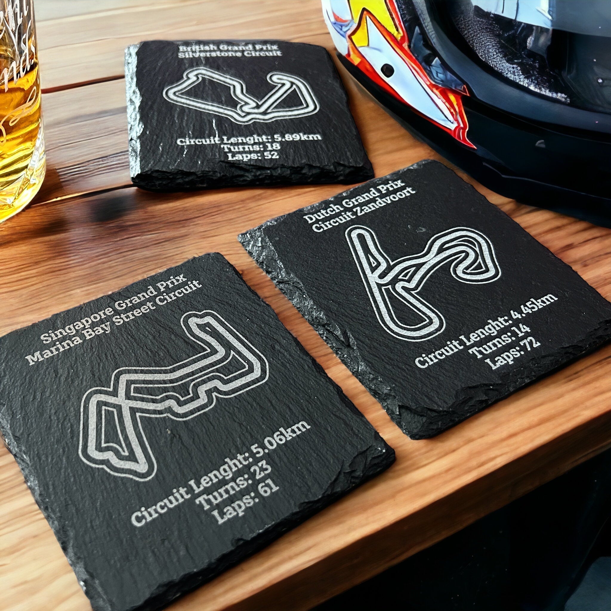 Racing Car Circuit Race Track Full set of 23 Slate Coasters for F1 Fans - All 2023 Tracks