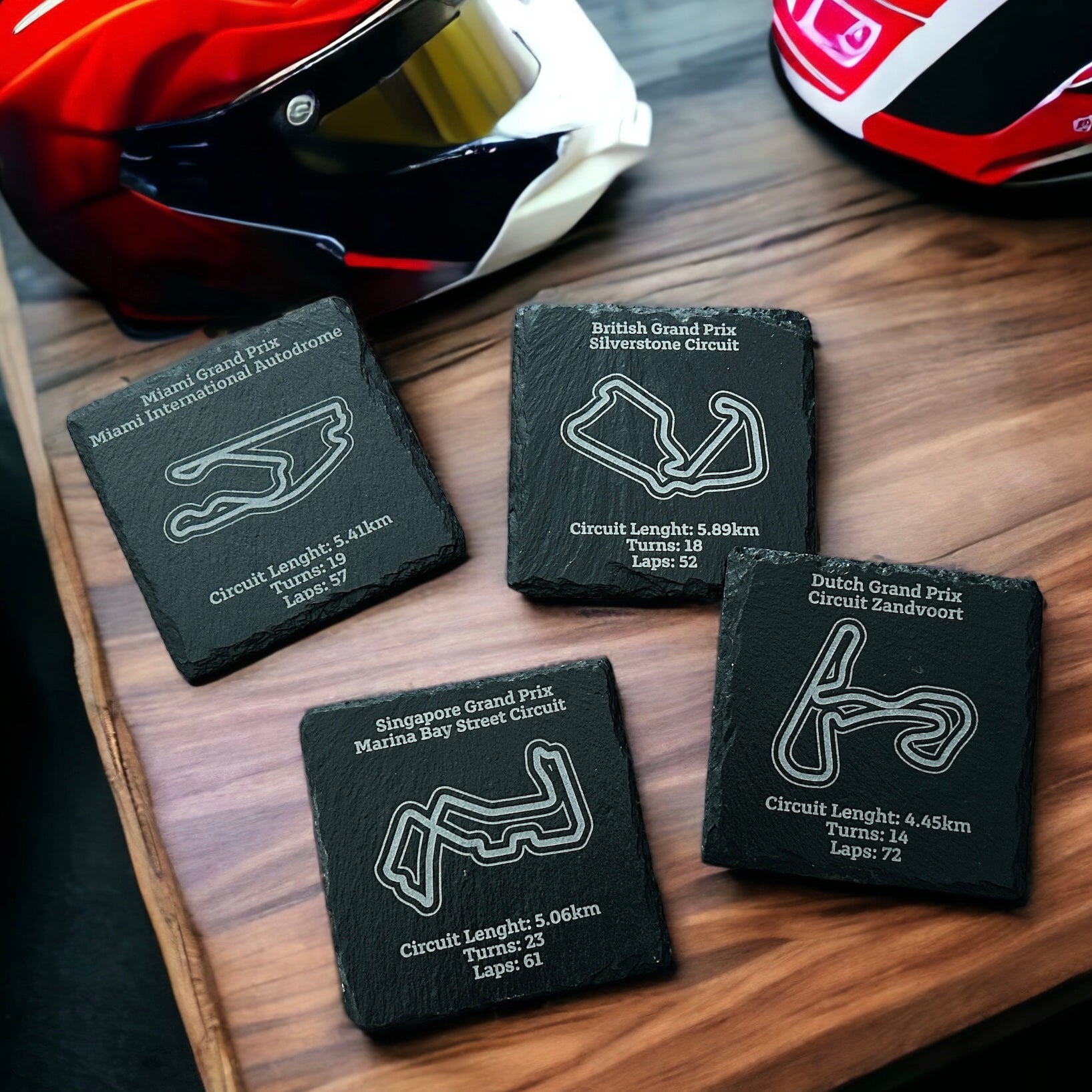 Racing Car Circuit Race Track 4 Slate Coaster Set for F1 Fans - Choose Your Tracks