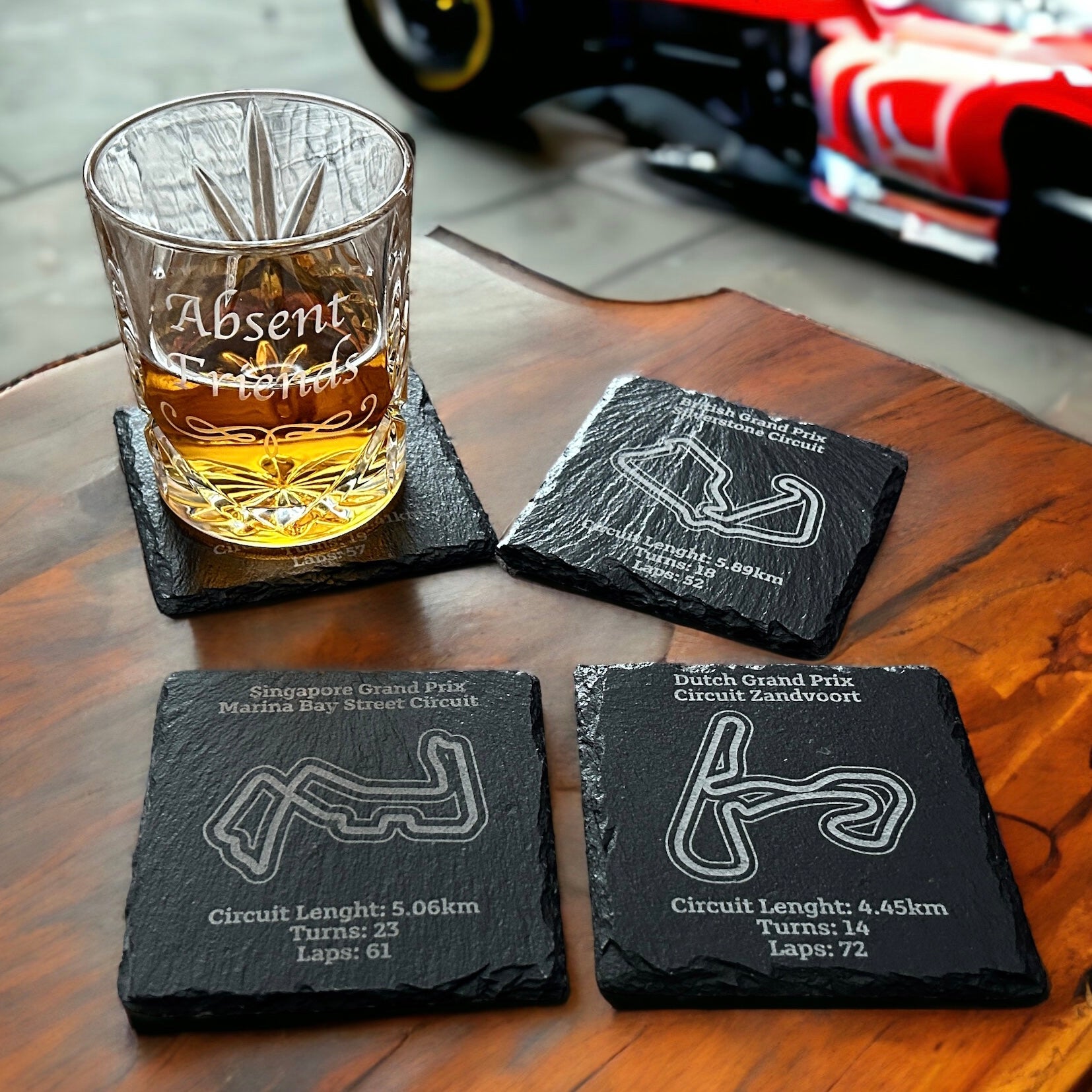 Racing Car Circuit Race Track 4 Slate Coaster Set for F1 Fans - Choose Your Tracks