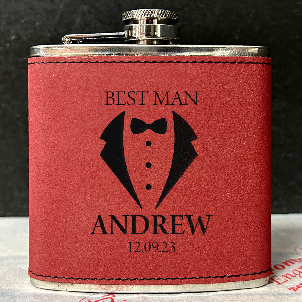 Personalised 2-Tone Hip Flask – Wedding & Best Man Design - Choice of 3 Colours