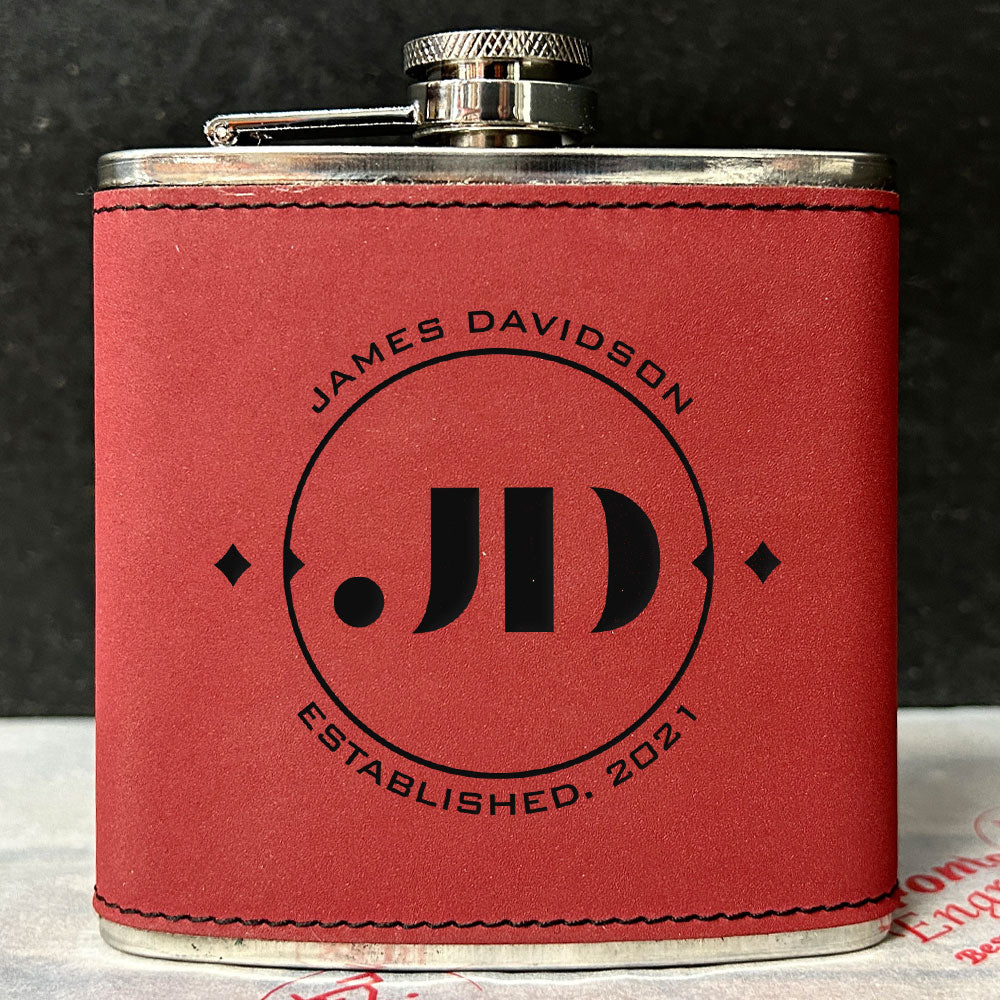 Personalised 2-Tone Hip Flask – Established Initials - Choice of 3 Colours