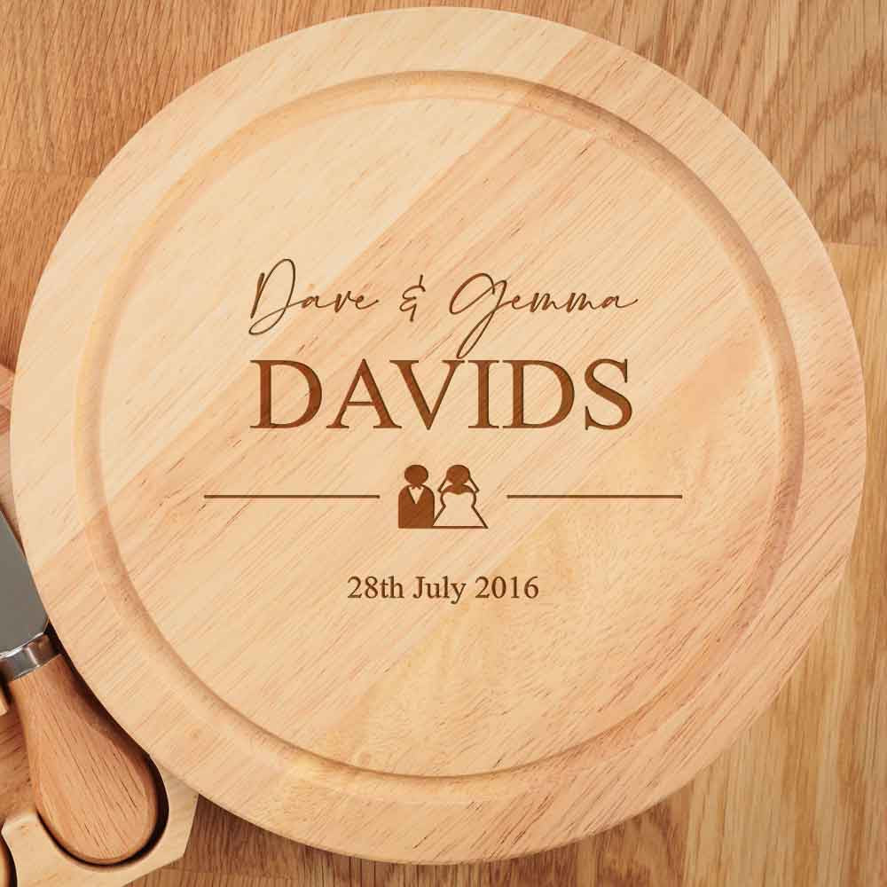 Personalised Wedding Wood Cheeseboard Set